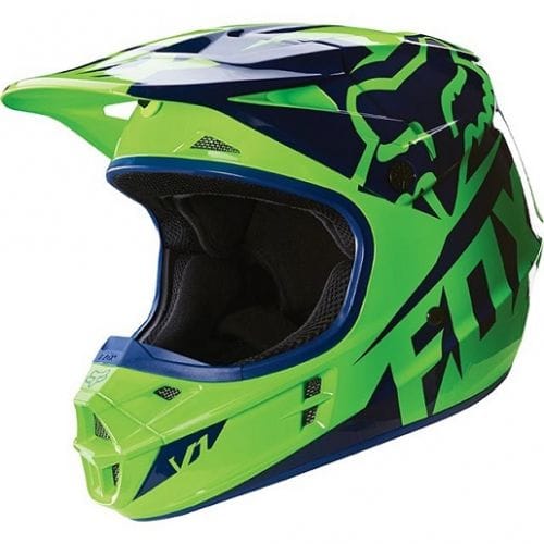 FOX V1 Race Helmet #14401 Verde-Albastru